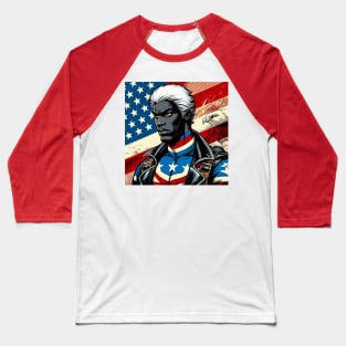 America Black Male Comic Book Superhero Patriotic July 4 Baseball T-Shirt